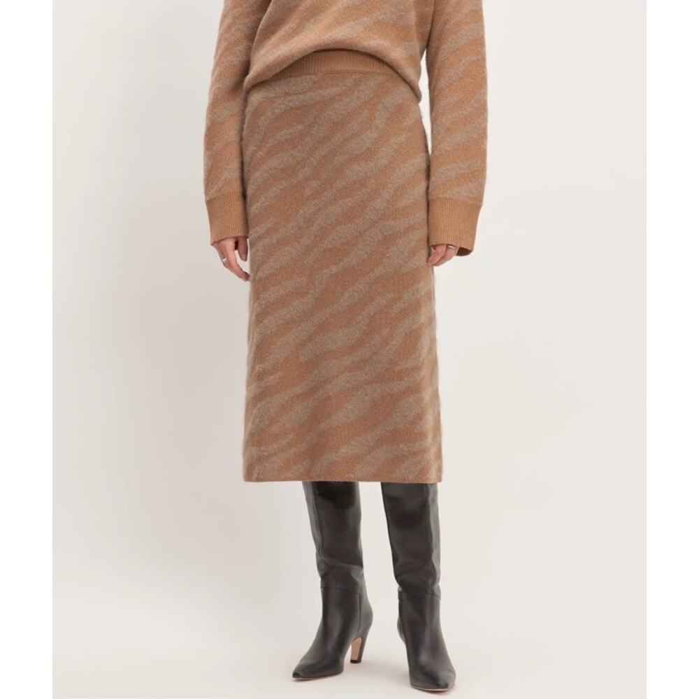 Everlane The Alpaca Tiger Jacquard Pencil Skirt Size XS Brown Knit‎ Cozy Fall